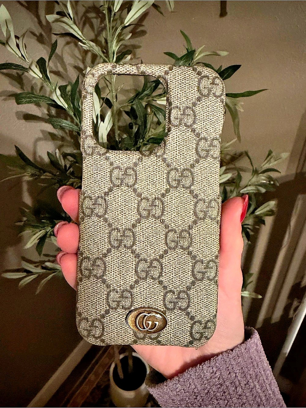 Gucci GG Supreme iPhone 14 Pro Case in Brown & Beige